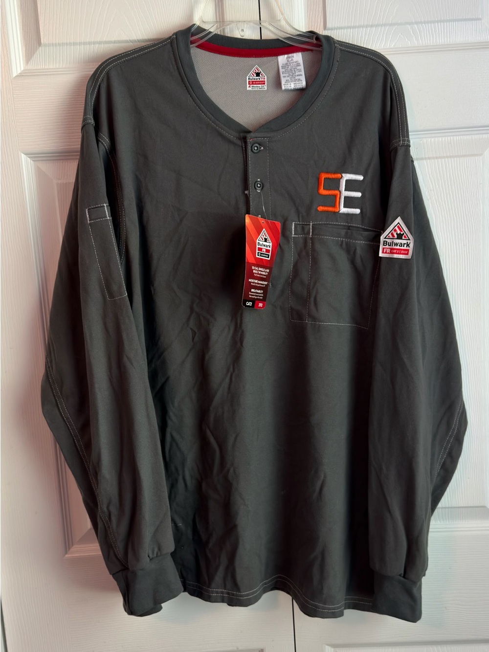 Bulwark FR IQ Series Comfort Plus Knit Long Sleeve Henley Shirt Size XL Gray NWT